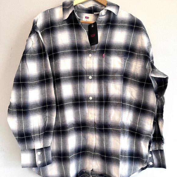 Levi's NWT $60 Caviar Plaid Pocket Kenna Button Up Flannel Top Women's M… - Picture 4 of 9
